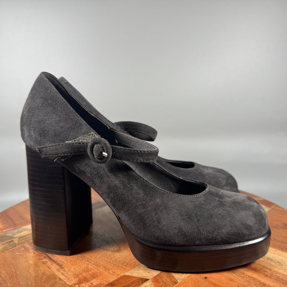 Jeffery Campbell Dark Gray Suede Platform Mary Jane Chunky Block Heel Pumps 6.5